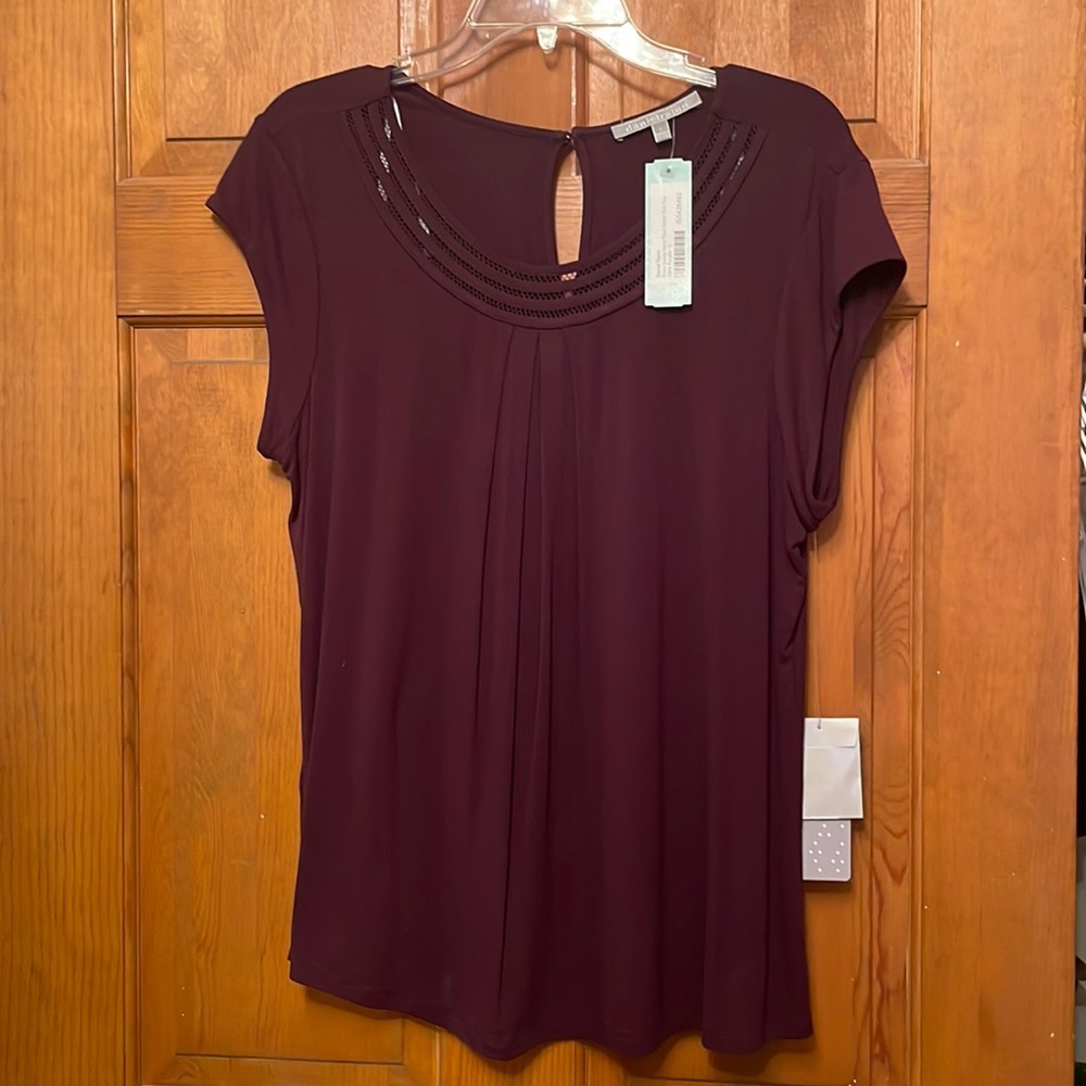 Flattering burgandy short sleeve blouse. Size L. Danielrainn brand - NWT